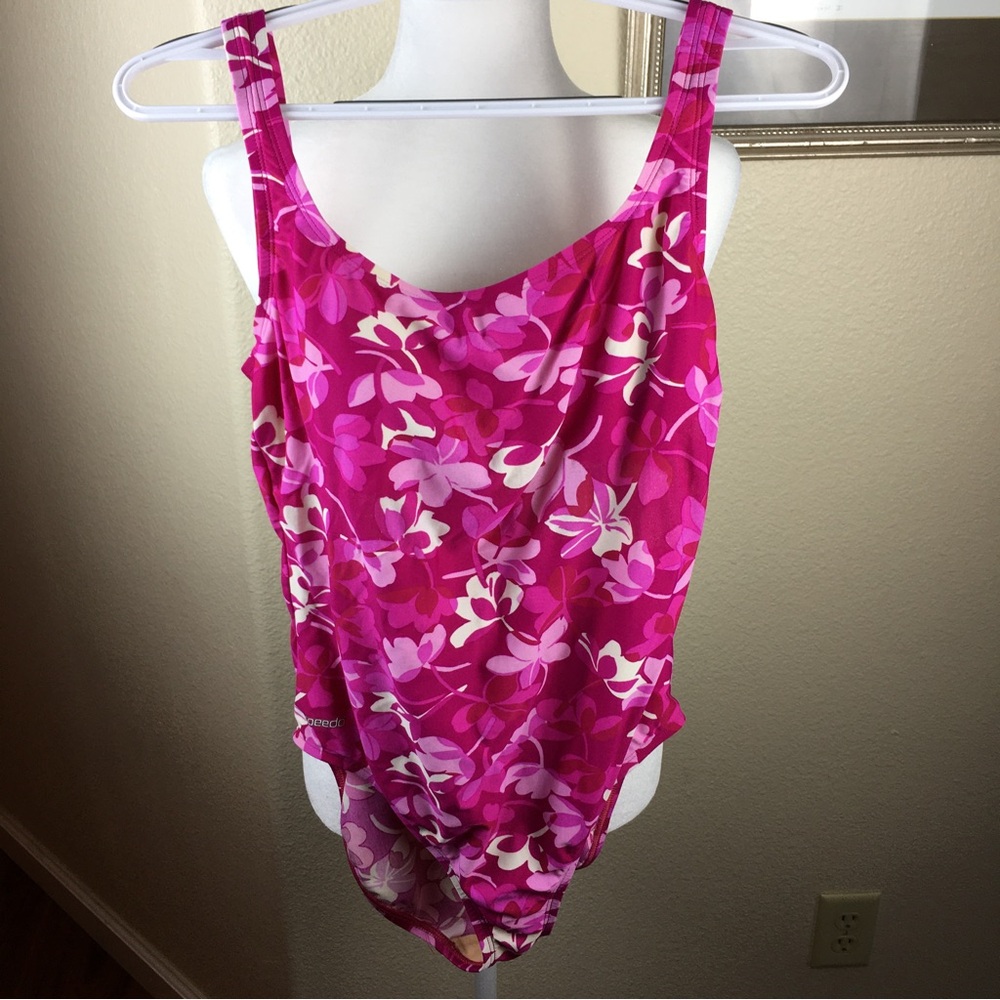Speedo Women's One Piece Pink White Floral Swimsuit Size 12